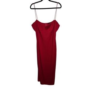 Pretty Little Thing Red Spaghetti Strap Maxi Ribbed Dress With Slit Plus Size 20
